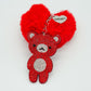 Red Plush Rhinestone Icy Bear Keychain with fluffy faux rabbit fur heart 